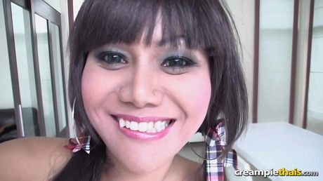 Busty Thai slut Annie sucks and rides cock for a really big creampie